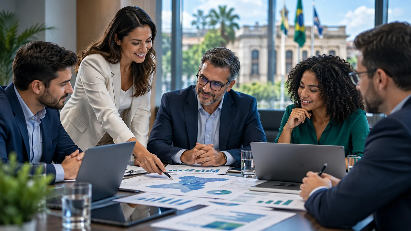 Equipe em reunião de planejamento e gestão